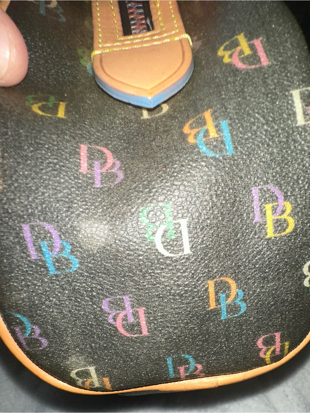 Vintage Dooney & Bourke Black Multicolor DB Logo Mini Satchel with Tan Trim - Picture 10 of 16